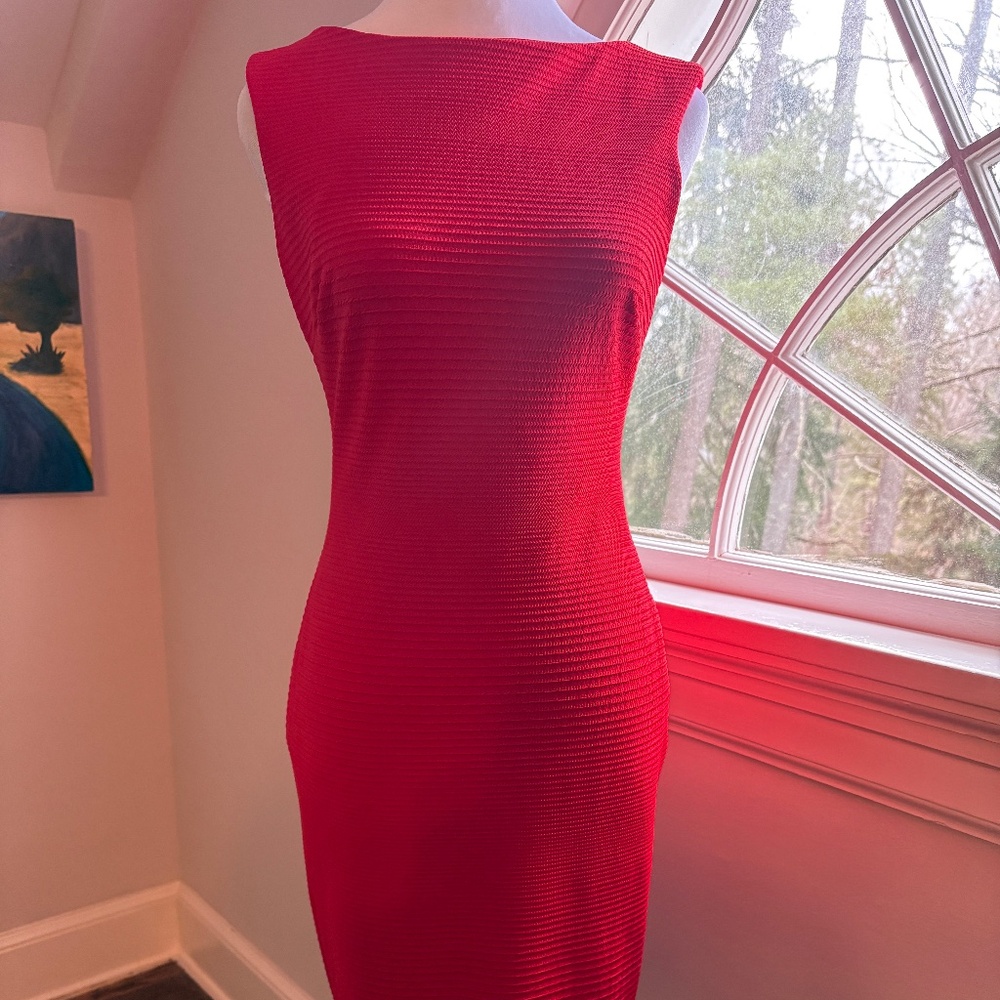 Red Fitted Embossed Dress
